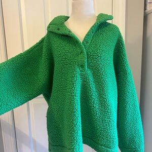 Cozy Green Aerie Sherpa Pullover Jacket